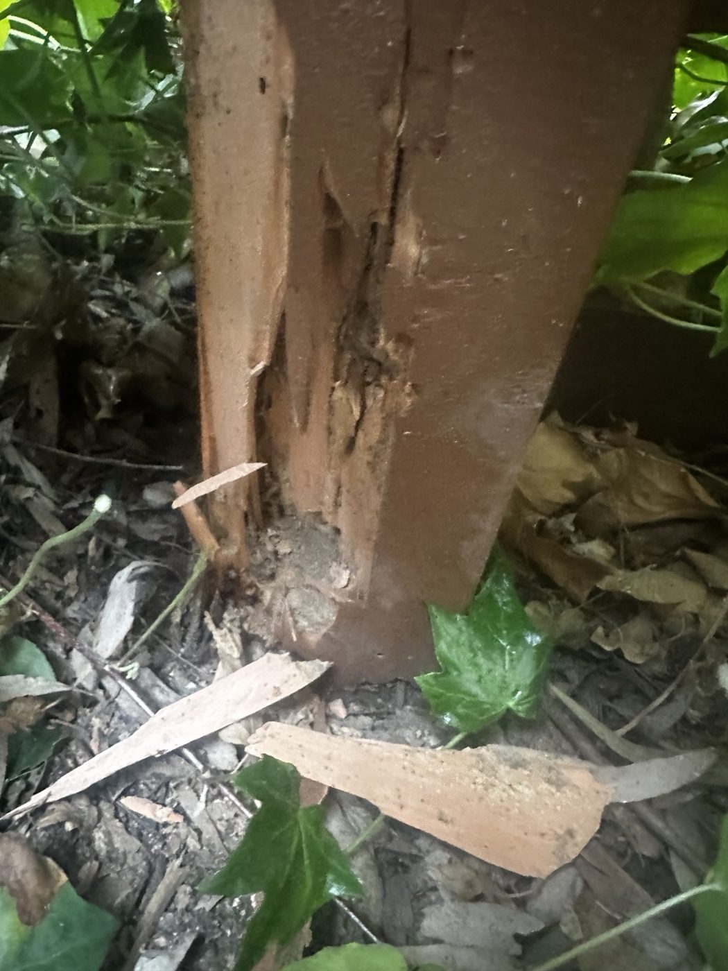Damage at the base of an outdoor post